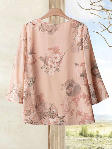 Women's Floral Print Front Button Elegant Vintage Shirt