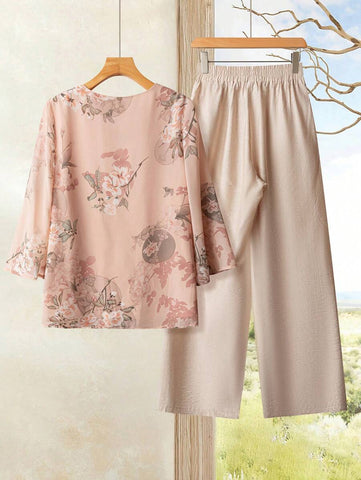 Women's Floral Print Front Button Elegant Vintage Shirt