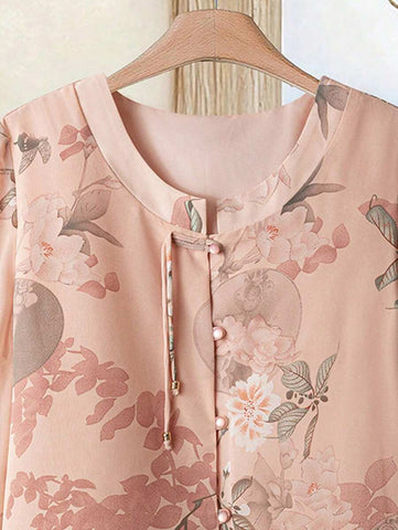 Women's Floral Print Front Button Elegant Vintage Shirt