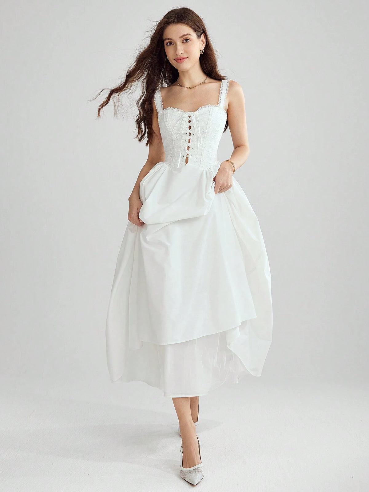 Ladies' Solid Color Lace Up Sleeveless Cami Dress, Summer