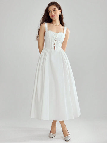 Ladies' Solid Color Lace Up Sleeveless Cami Dress, Summer