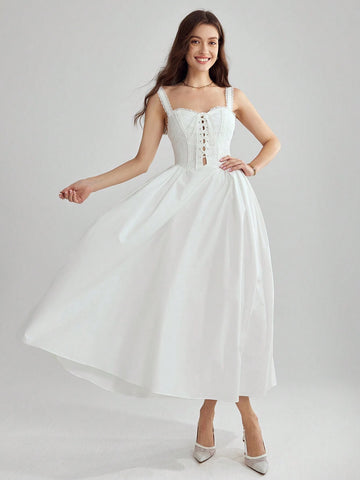 Ladies' Solid Color Lace Up Sleeveless Cami Dress, Summer