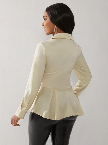 Women's Collared Full Sleeve Zip-Up Tight Fitted Crop Shirt