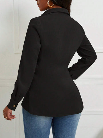 Women's Elegant Commute Solid Color Twist Hem Long Sleeve Blouse