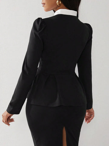 Women's Regular Black & White Contrast Floral Embroidered Long Sleeve Shirt