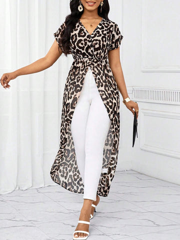 Lady Business Women Clothes Casual Long Leopard Printed Women's Shirt