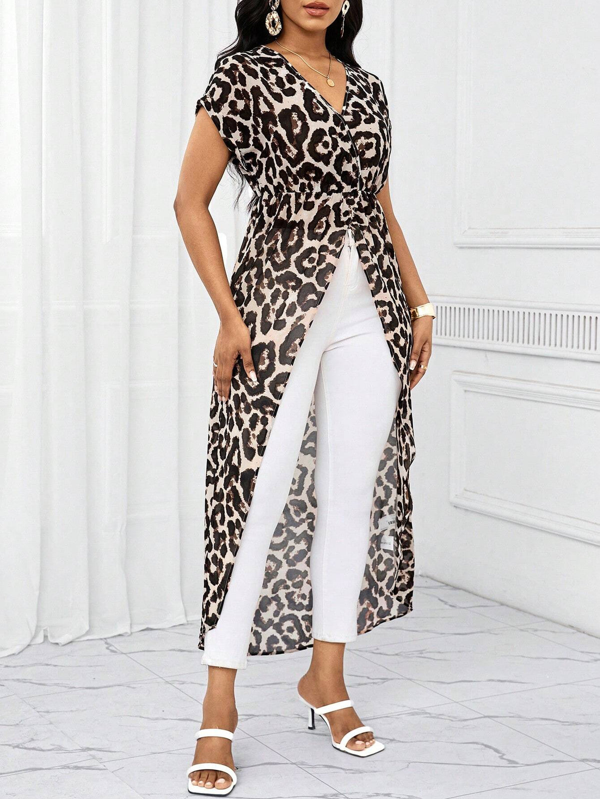 Lady Business Women Clothes Casual Long Leopard Printed Women's Shirt