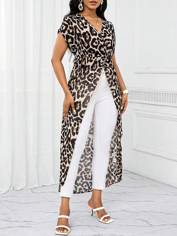 Lady Business Women Clothes Casual Long Leopard Printed Women's Shirt