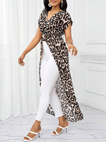 Lady Business Women Clothes Casual Long Leopard Printed Women's Shirt