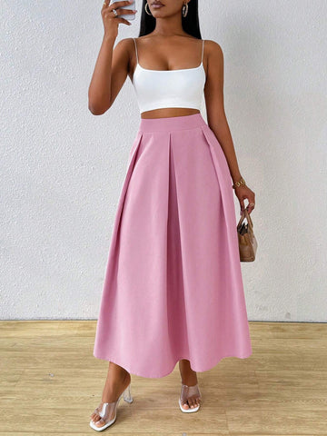 Lady Elegant High Waist Pleated Skirt With Big Swing For Women, Summer