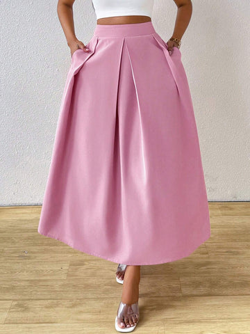 Lady Elegant High Waist Pleated Skirt With Big Swing For Women, Summer