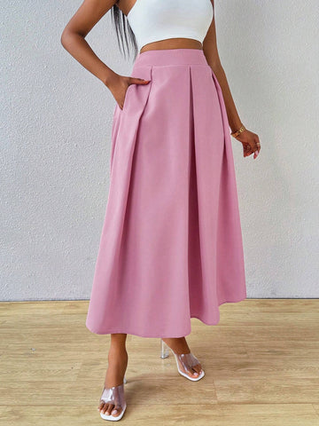 Lady Elegant High Waist Pleated Skirt With Big Swing For Women, Summer