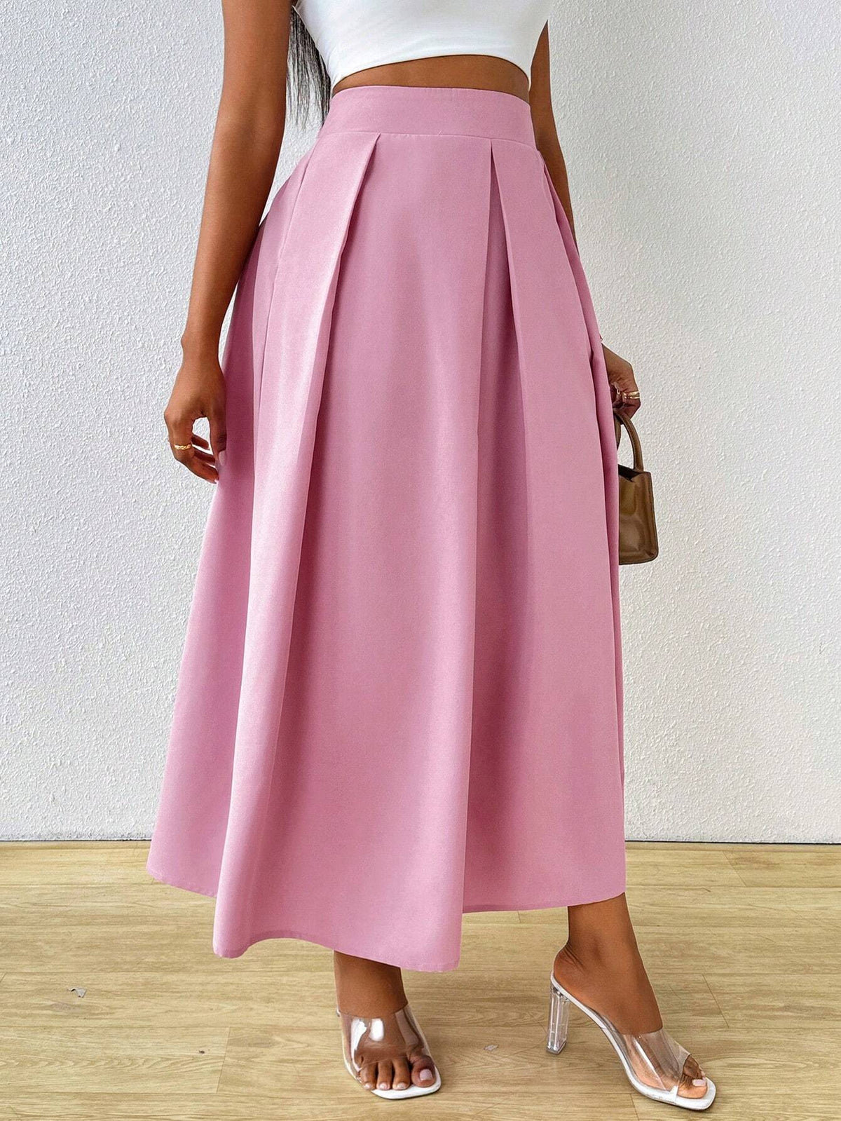 Lady Elegant High Waist Pleated Skirt With Big Swing For Women, Summer