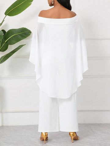 Elegant Women One Shoulder Cape Sleeve Fashionable Straight Jumpsuit