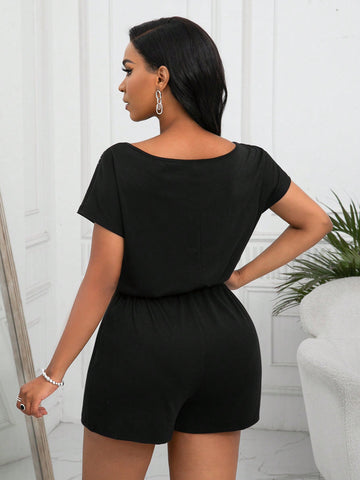 Fashionable Women's Casual Romper With Rhinestone Decor And Adjustable Waist