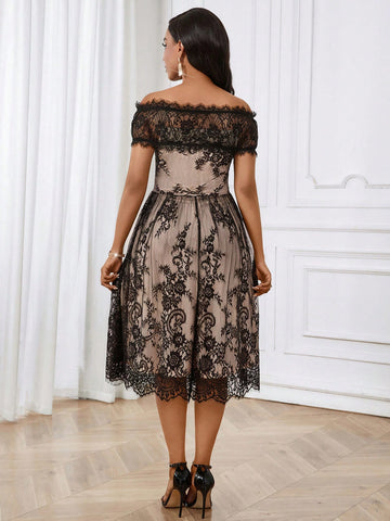 Four Seasons Navy Blue Long Sleeve Dress Lace Fabric Dress Ruffled Slim Fit Women's Short Dress