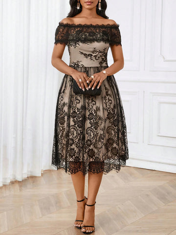 Four Seasons Navy Blue Long Sleeve Dress Lace Fabric Dress Ruffled Slim Fit Women's Short Dress