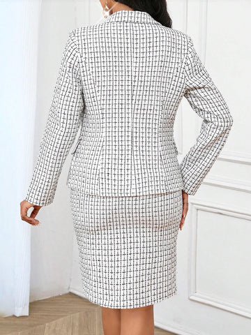 Four Wedding Guest Season Attire Tweed Formal Dress Business Casual Women Fall Women White Skirt Office Wear Women Set Women Suit Sets