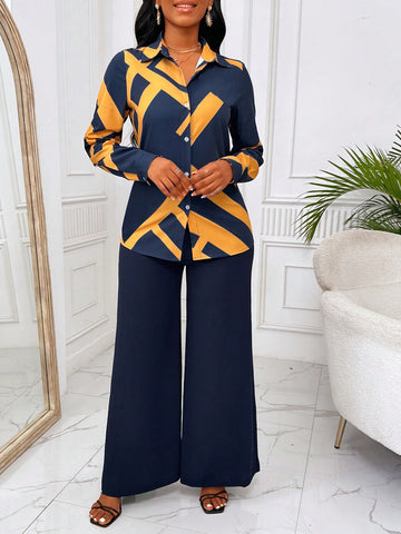 Graphic Print Shirt & Wide Leg Pants