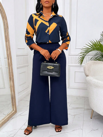 Graphic Print Shirt & Wide Leg Pants