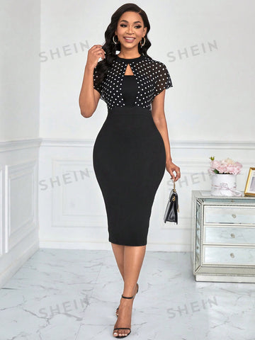 Hollow Out Pearl Beaded Bodycon Dress