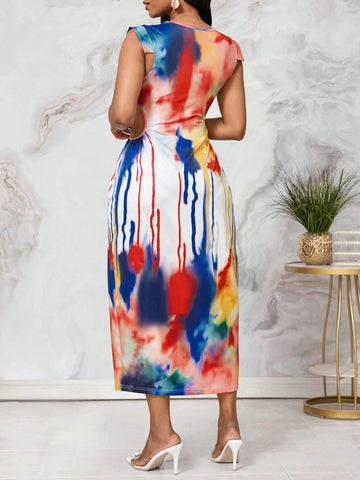 Ladies' Colorful Tie-Dye Printed Dress With Pocket, Perfect For Country Music Concerts