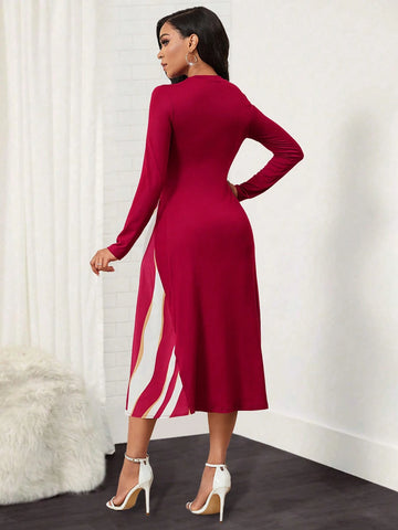 Ladies' Printed Long Sleeve A-Line Dress