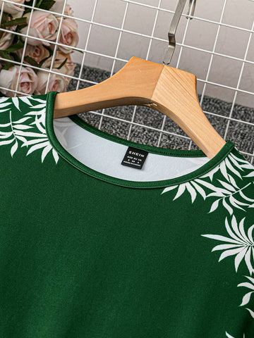 Ladies' Summer Round Neck Short Sleeve Elegant Long Dress With Botanical Print