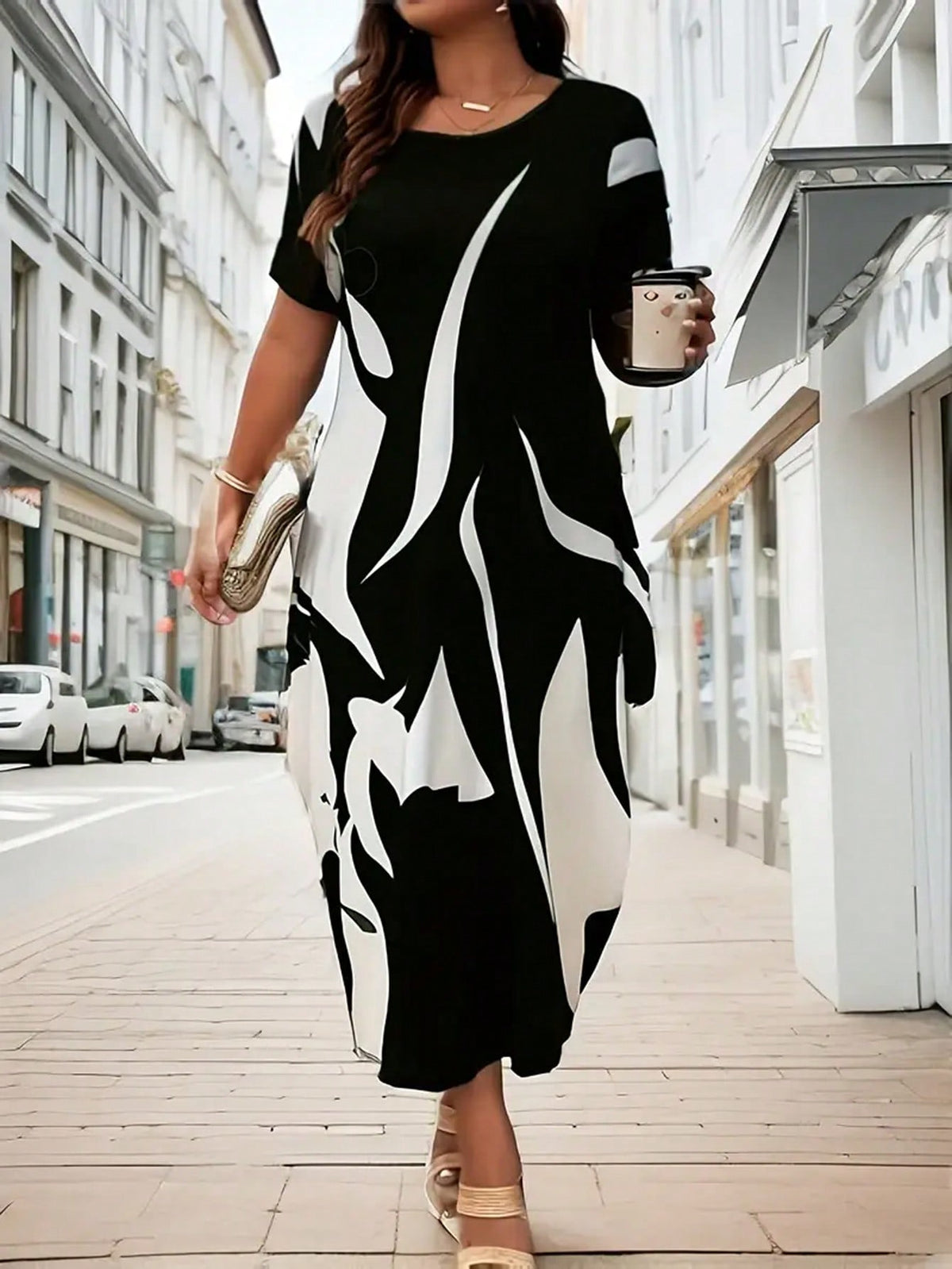 Pattern Print Round Neck Dress