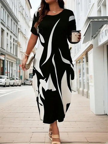 Pattern Print Round Neck Dress