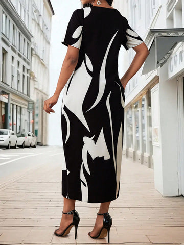 Pattern Print Round Neck Dress