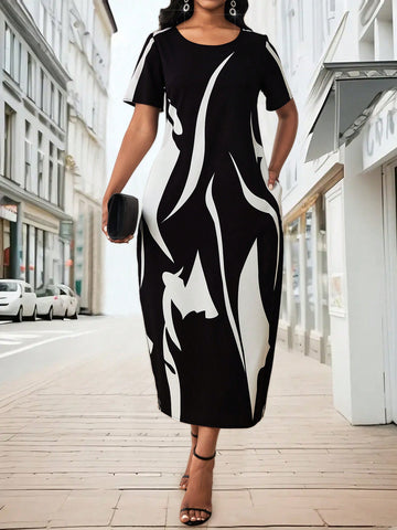 Pattern Print Round Neck Dress