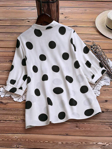 Lady Polka Dot Printed Vacation Leisure Shirt