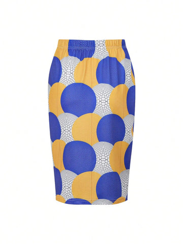 Random Printed Women Vacation Style Spring/Summer Two Piece Set With Long Sleeve Cardigan And Skirt