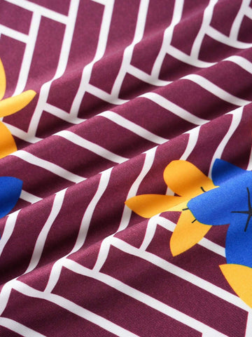 Random Printed Women Vacation Style Spring/Summer Two Piece Set With Long Sleeve Cardigan And Skirt