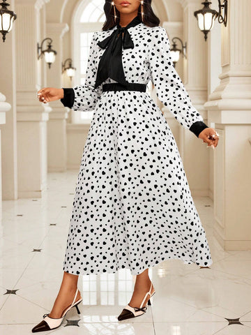 Spring And Summer Office Dress Dresses Vintage Modest Elegant Concert/Music Festival Wedding Casual Outing Cocktail Party White Woven Stand Collar Flowy Ball Gown Shirt Sleeve Contrast Binding New Product Long Sleeve Women Dresses