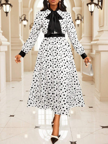 Spring And Summer Office Dress Dresses Vintage Modest Elegant Concert/Music Festival Wedding Casual Outing Cocktail Party White Woven Stand Collar Flowy Ball Gown Shirt Sleeve Contrast Binding New Product Long Sleeve Women Dresses