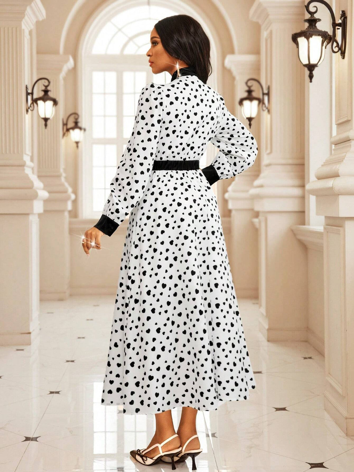 Spring And Summer Office Dress Dresses Vintage Modest Elegant Concert/Music Festival Wedding Casual Outing Cocktail Party White Woven Stand Collar Flowy Ball Gown Shirt Sleeve Contrast Binding New Product Long Sleeve Women Dresses