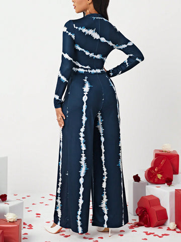 Tie-Dye Long Sleeve Wide Leg Jumpsuit