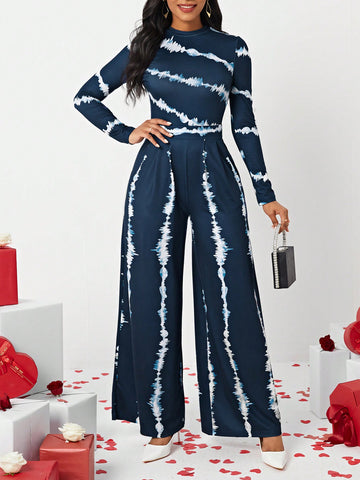 Tie-Dye Long Sleeve Wide Leg Jumpsuit