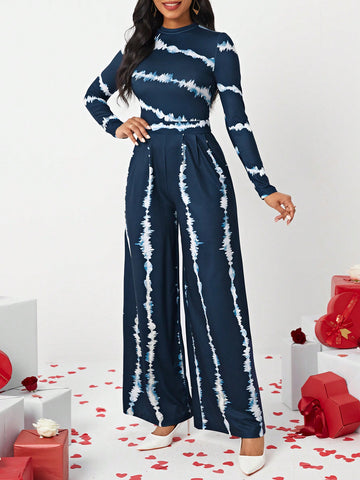 Tie-Dye Long Sleeve Wide Leg Jumpsuit
