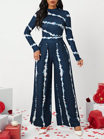 Tie-Dye Long Sleeve Wide Leg Jumpsuit