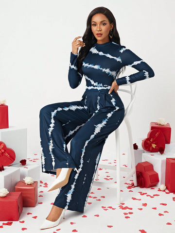 Tie-Dye Long Sleeve Wide Leg Jumpsuit