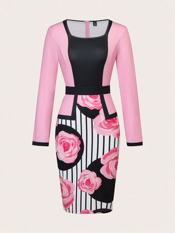 Valentine's Day Floral Print Workwear Dress