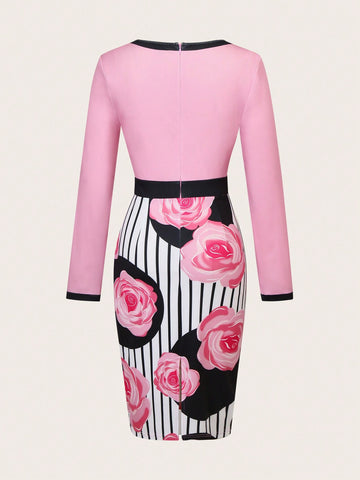 Valentine's Day Floral Print Workwear Dress