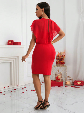 Women'S Wrap Neckline Slit Hem Dress