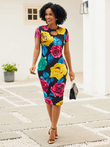 Women Floral Print Vacation Style Short Sleeve Dress