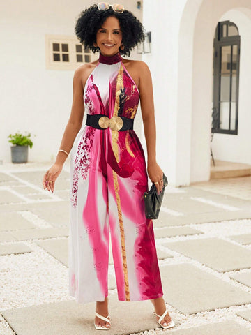 Women Stylish Printed Halter Jumpsuit