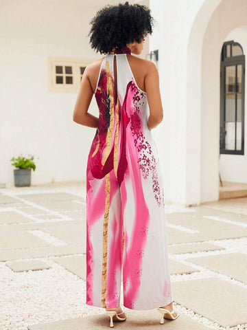 Women Stylish Printed Halter Jumpsuit