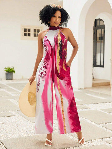 Women Stylish Printed Halter Jumpsuit